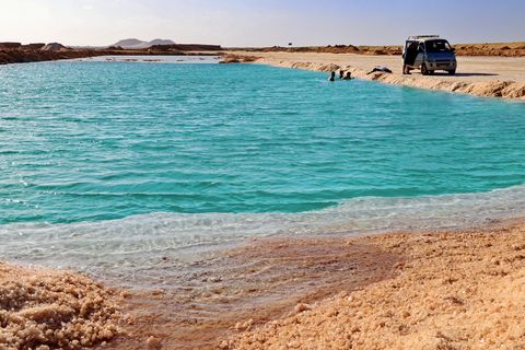 Zwemmen in het zoutwatermeer tijdens de Siwa groepsreis